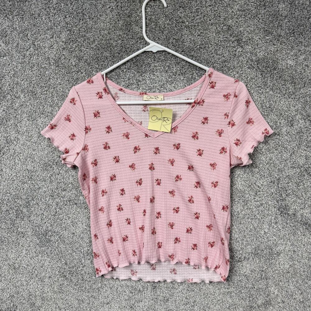 Olivia Rae T-Shirt M Floral Cropped Lettuce Trim Romantic Fairycore Coquette